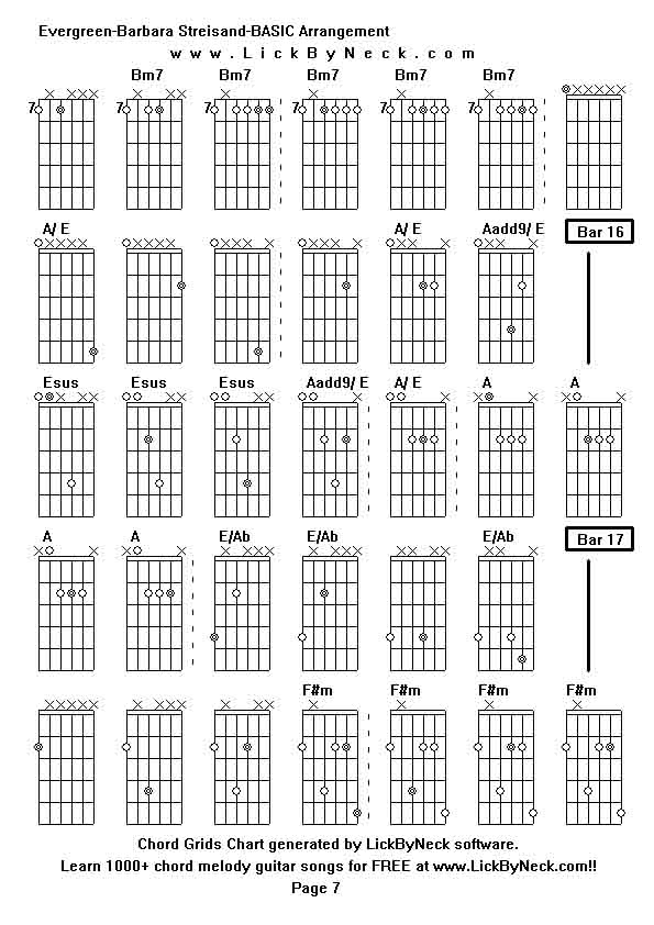 Chord Grids Chart of chord melody fingerstyle guitar song-Evergreen-Barbara Streisand-BASIC Arrangement,generated by LickByNeck software.